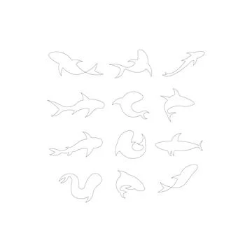 Sea shark vector set icon Stock Illustration