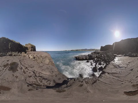 Sea shelf waves crashing over rocks 360 Standing height Stock Footage 80360063