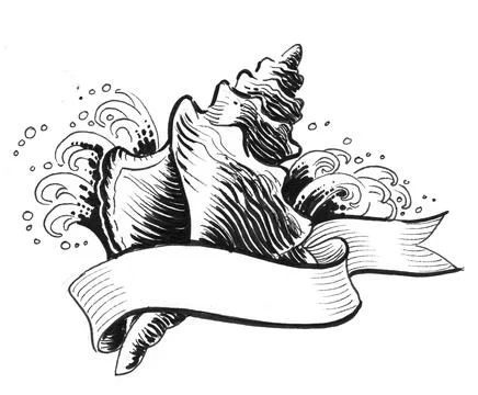 Sea shell and wave Illustrazione stock