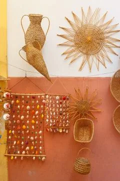 Sea shell and wicker typical souvenir, Salento, Apulia, Italy Stock Photos