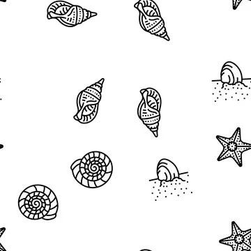 Sea shell beach summer ocean vector seamless pattern Stock Illustration