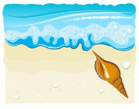 Sea shell on the beach with wave and sand Stock Illustration