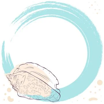 Sea shell on a grunge background in the shape of a circle Stock Illustration