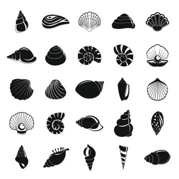 Sea shell icons set, simple style Stock Illustration