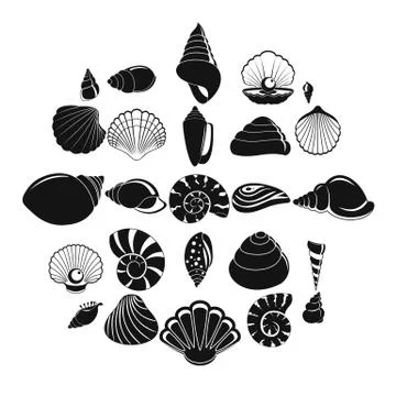 Sea shell icons set, simple style Stock Illustration