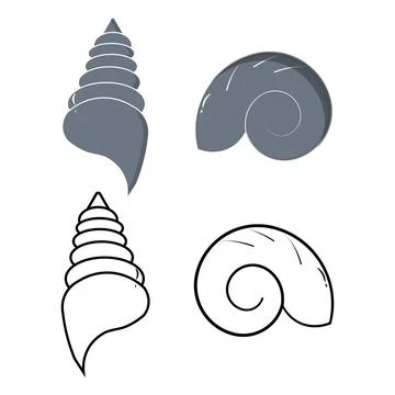 Sea shell outline and flat color illustrations 스톡 일러스트