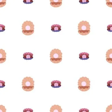 Sea shell with pearls seamless pattern. Undersea world habitants print. Stock Illustration