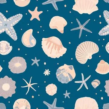 Sea shell seamless pattern. Hand drawn seashells Stock Illustration