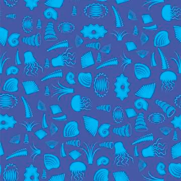 Sea Shell Seamless Pattern. Jellyfish Background イラスト素材