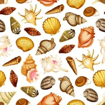 Sea shell seamless pattern with marine mollusk Stock Illustration