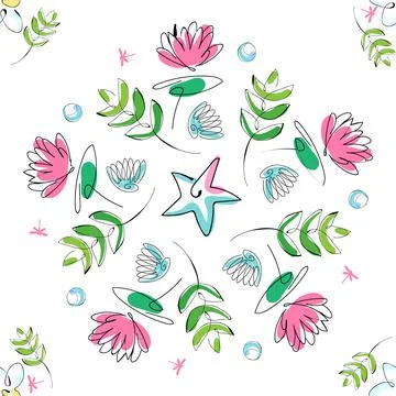 Sea shells doodles handdrawn pattern 스톡 일러스트