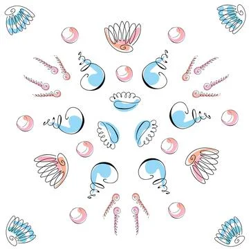 Sea shells doodles 스톡 일러스트