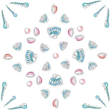 Sea shells doodles 스톡 일러스트