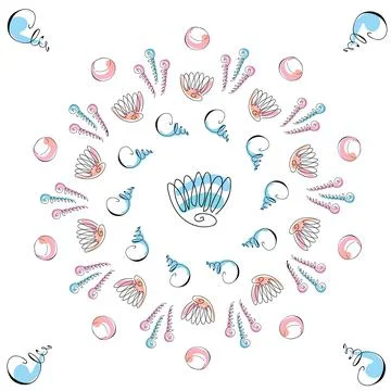 Sea shells doodles 스톡 일러스트