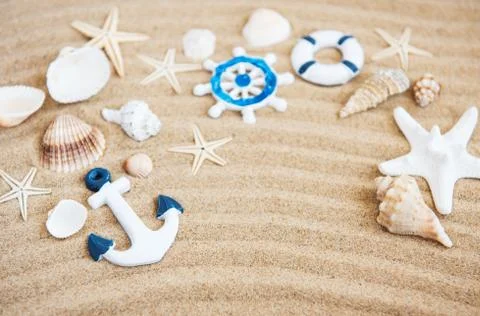 Sea shells with sand as background Stock Photos