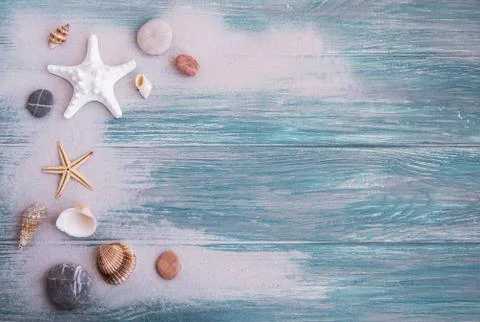 Sea shells with sand Stock Photos