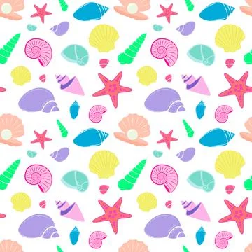 Sea shells seamless background pattern Stock Illustration