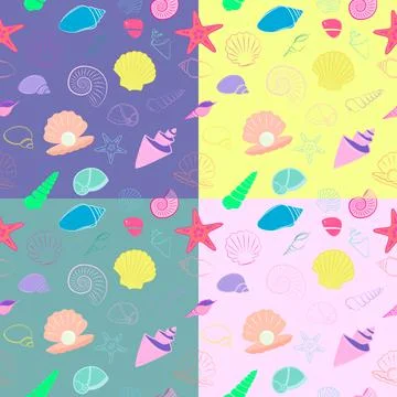 Sea shells seamless background pattern Illustrazione stock
