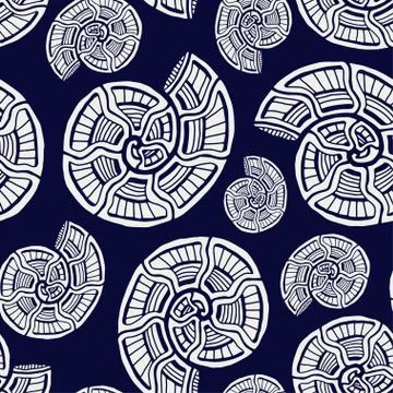 Sea shells seamless pattern. Background with spiral ornament. Seashells patte Stock Illustration