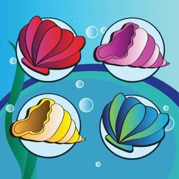 Sea shells - set of four elements Stock Illustration