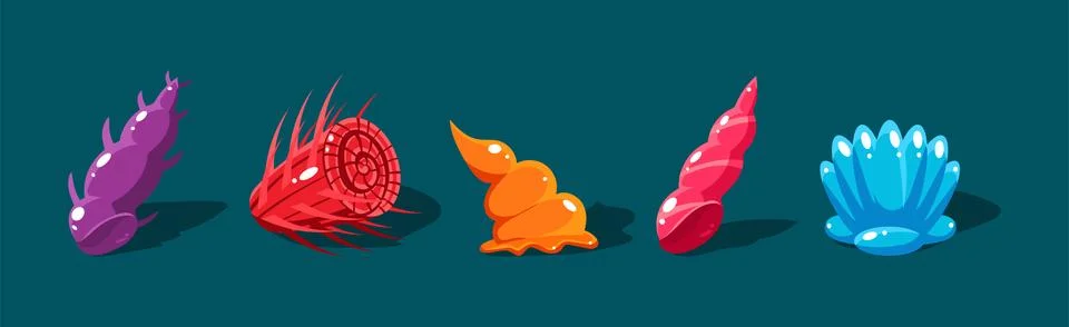 Sea Shells with Spiral Shape of Different Color Vector Set Stock Illustration