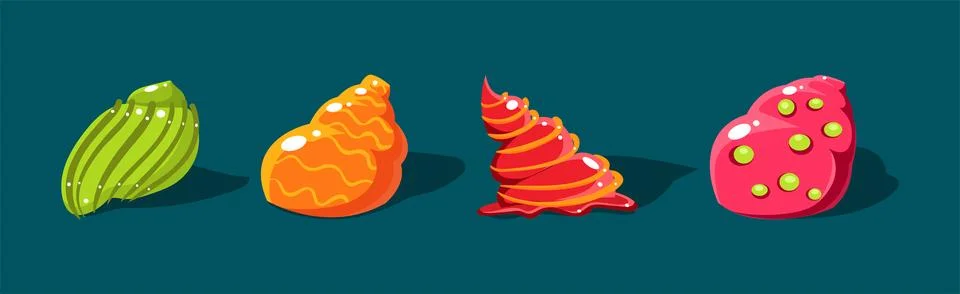 Sea Shells with Spiral Shape of Different Color Vector Set Stock Illustration