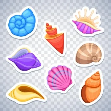 Sea shells stickers vector set Stock Illustration