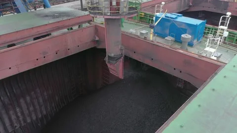 Sea ship hold is loaded by coal. Stock Footage 219972478