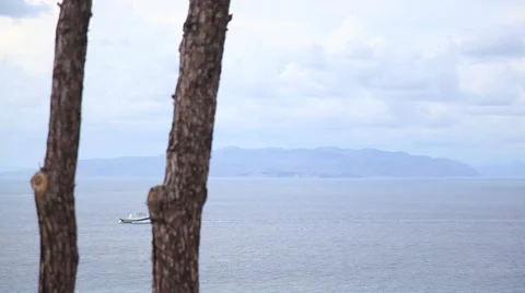 Sea ship sails Mountain Rest Stock Footage 49070956