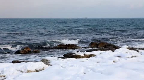 Sea Shore in the winter Stock Footage 10730297