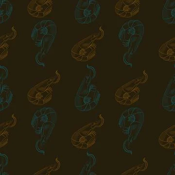 Sea shrimp seamless pattern. Stylization hand drawing Stock Illustration