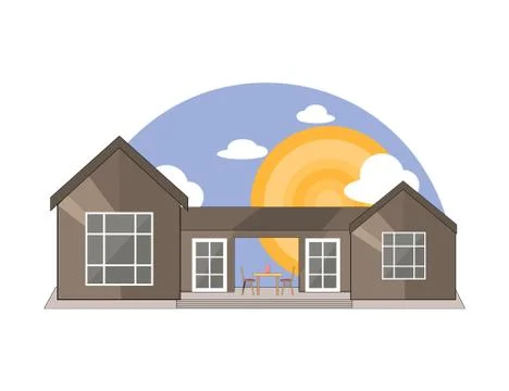 Sea Side, Mountain Side Summer Landscape With House, Table and Chairs, Shin.. イラスト素材