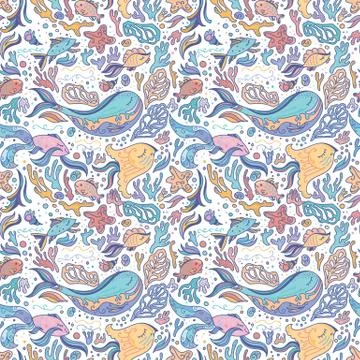 Sea sketch pattern Stock Illustration
