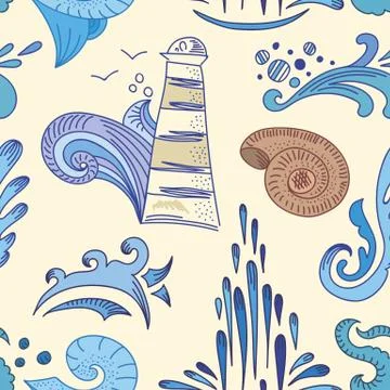 Sea Sketch Vector Pattern Stock Illustration