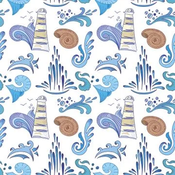 Sea Sketch Vector Pattern Stock Illustration