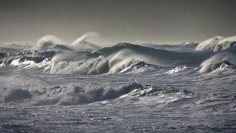 Sea spray wind waves ocean Stock Footage 92546627