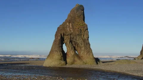 Sea stack and arch, Ruby Beach, Olympic National Park, Washington Stock Footage 171437169