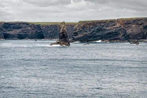 Sea stack and the north coast cliffs of the loophead peninsular in County Mayo Stock Photos