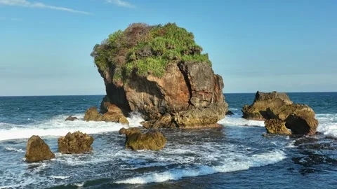 Sea Stack and Ocean Landscape Drone Footage Stock Footage 339622881