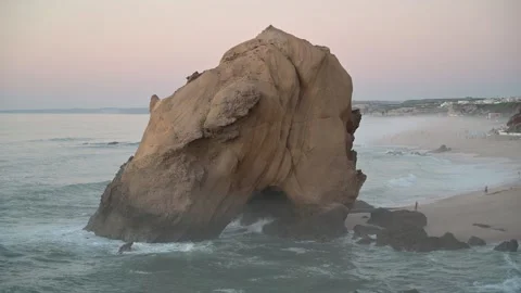 Sea Stack and Sandy Beach at Santa Cruz Stock Footage 346525137