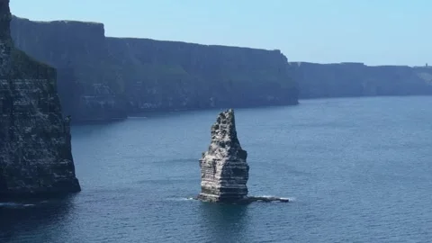 Sea Stack Below Cliffs of Moher Along Ireland’s Atlantic Coast Stock Footage 341010485