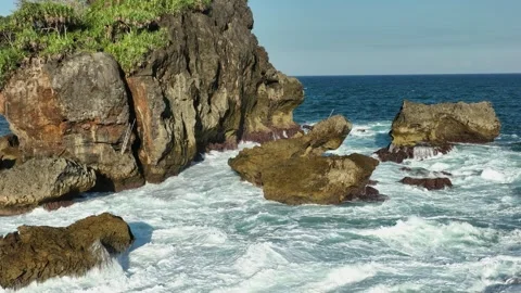 Sea Stack Formation Along Tropical Coastline Stock Footage 339620528