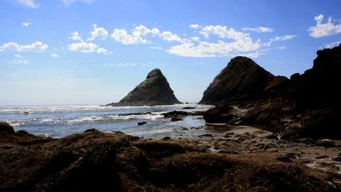 A sea stack at Heceta Head Stock Photos