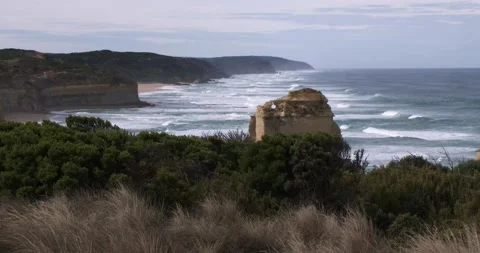 Sea Stack Hidden By The Vegetation Of Great Ocean Road Clip1244 Stock Footage 230935521