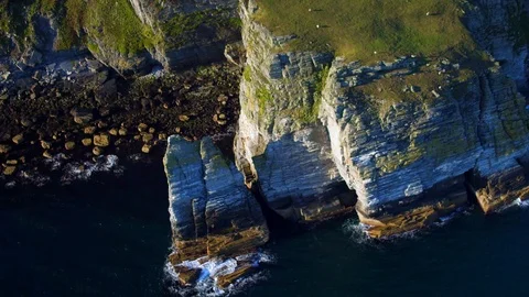 Sea stack, Isle of Man. Drone, 4K Stock Footage 89791464