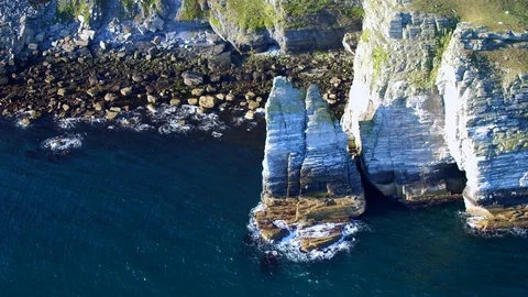 Sea stack, Isle of Man. Drone, 4k Stock Footage 89793579