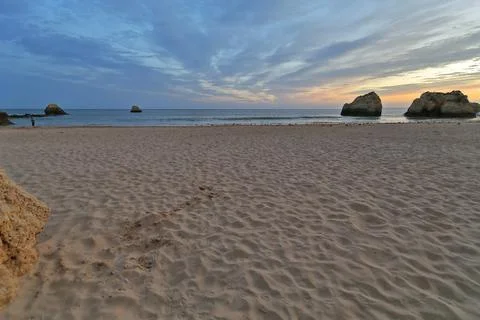 Sea stack rock formations-Praia dos Tres Castelos Beach. Portimao-PT Stock Photos