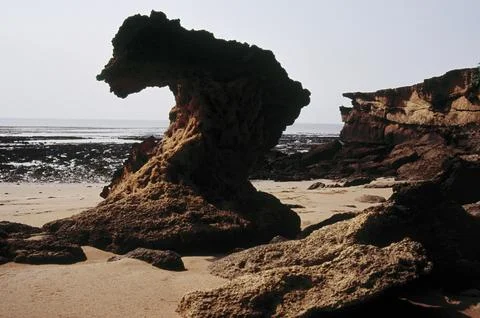 Sea-stack, rocky pillar at Saurashtra, Gujarat, India Foto stock