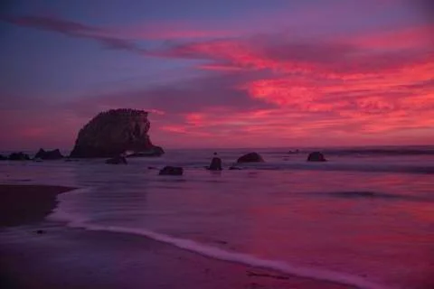 Sea Stack at San Simeon State Park Beach Stock Photos