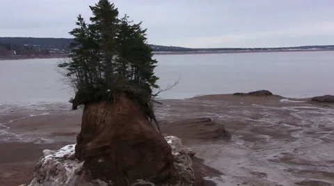Sea Stack in Soley Cove Nova Scotia in Winter. Stock Footage 37177771